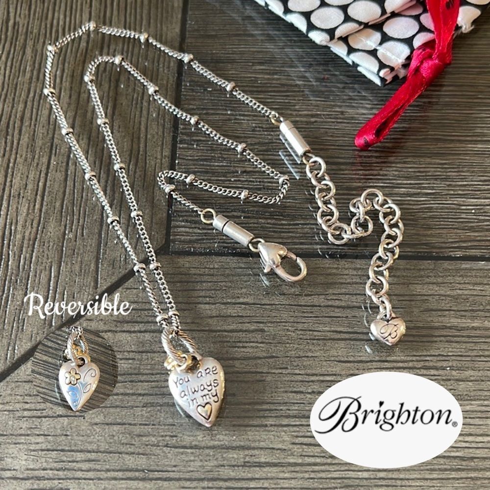 Brighton “You are always in my heart” Necklace Reversible Heart & Flower Pendant